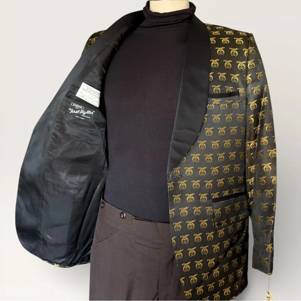 Vintage 1960s Shriners Lounge Tuxedo Blazer Smoking Dinner Jacket 40R, 44L